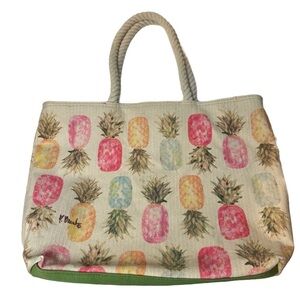 Sun n Sand Paul Brent‎ Signed Colorful Pineapple Tote Bag